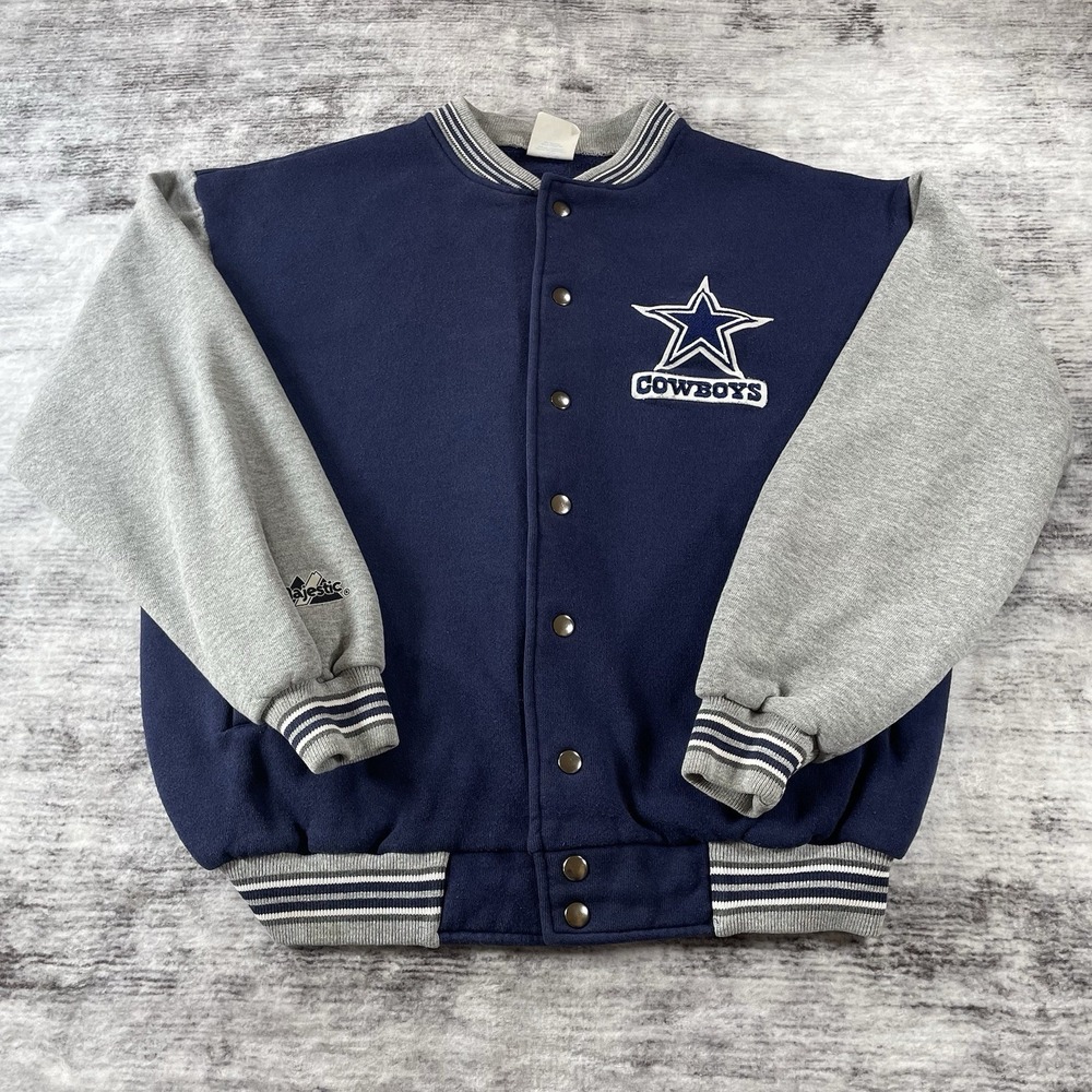 Vintage 90s Majestic Dallas Cowboys Cotton Varsity Snap Button Jacket Men's L
